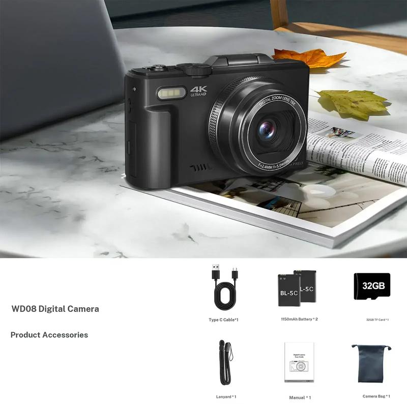 4K Digital Camera for Photography with 64MP