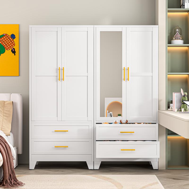 Metal Armoire Wardrobe Closet 71" Tall Bedroom Closet with Mirror