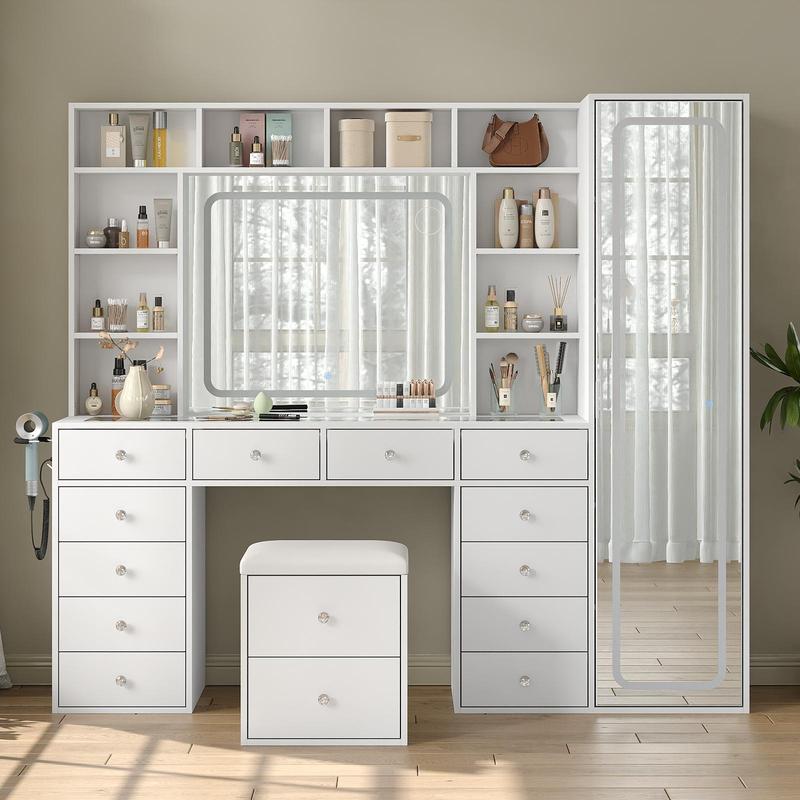 Luxury LED Makeup Vanity Desk with Mirror, Storage Cabinet & Power Station