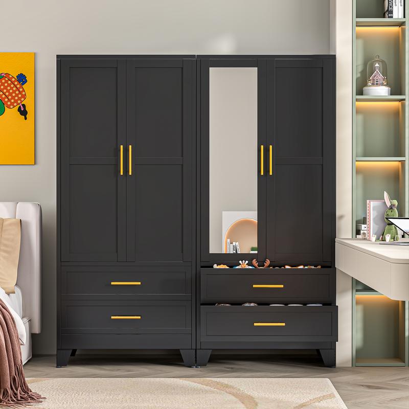 Metal Armoire Wardrobe Closet 71" Tall Bedroom Closet with Mirror