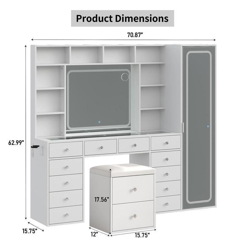 Luxury LED Makeup Vanity Desk with Mirror, Storage Cabinet & Power Station