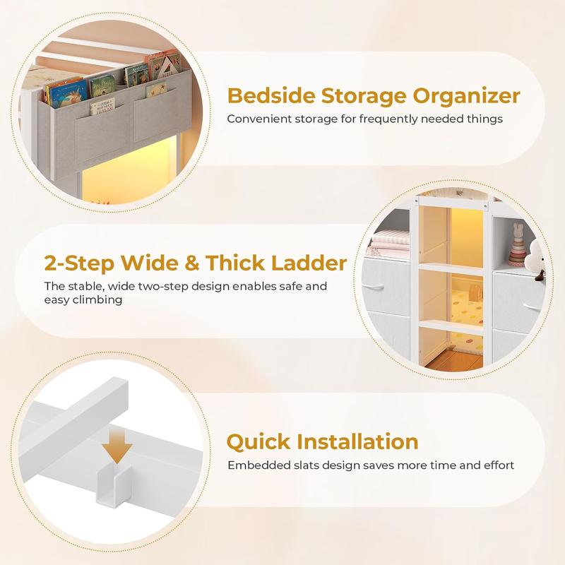 Twin Size Secure Metal Low Loft Storage Bed Frame with 8 Drawers