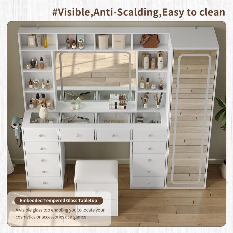 Luxury LED Makeup Vanity Desk with Mirror, Storage Cabinet & Power Station