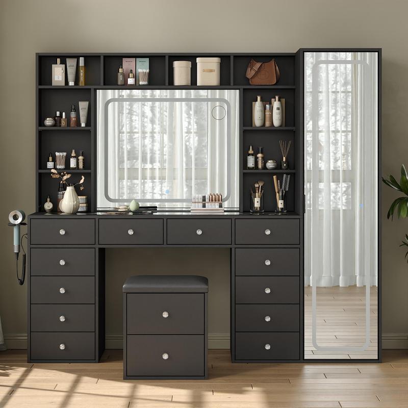 Luxury LED Makeup Vanity Desk with Mirror, Storage Cabinet & Power Station