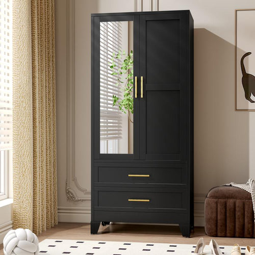 Metal Armoire Wardrobe Closet 71" Tall Bedroom Closet with Mirror